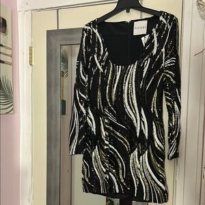 Halpern Black and Gold Sequin Dress